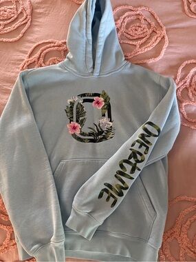Overtime Light Blue Floral Logo Hooded Sweatshirt
